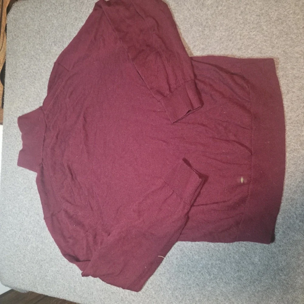 Banana Republic Sweater Mens Large Maroon Merino Wool Quarter Zip Mock Neck C2